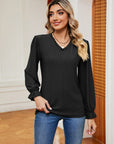 Dark Slate Gray V-Neck Flounce Sleeve Blouse