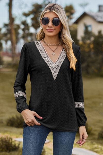 Dark Slate Gray V-Neck Long Sleeve T-Shirt