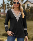 Dark Slate Gray V-Neck Long Sleeve T-Shirt