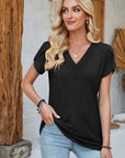 Dark Gray V-Neck Petal Sleeve T-Shirt