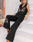 Black V-Neck Tank Top and Long Pants Set