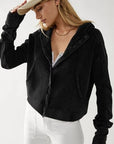 Black Waffle-Knit Dropped Shoulder Hooded Jacket