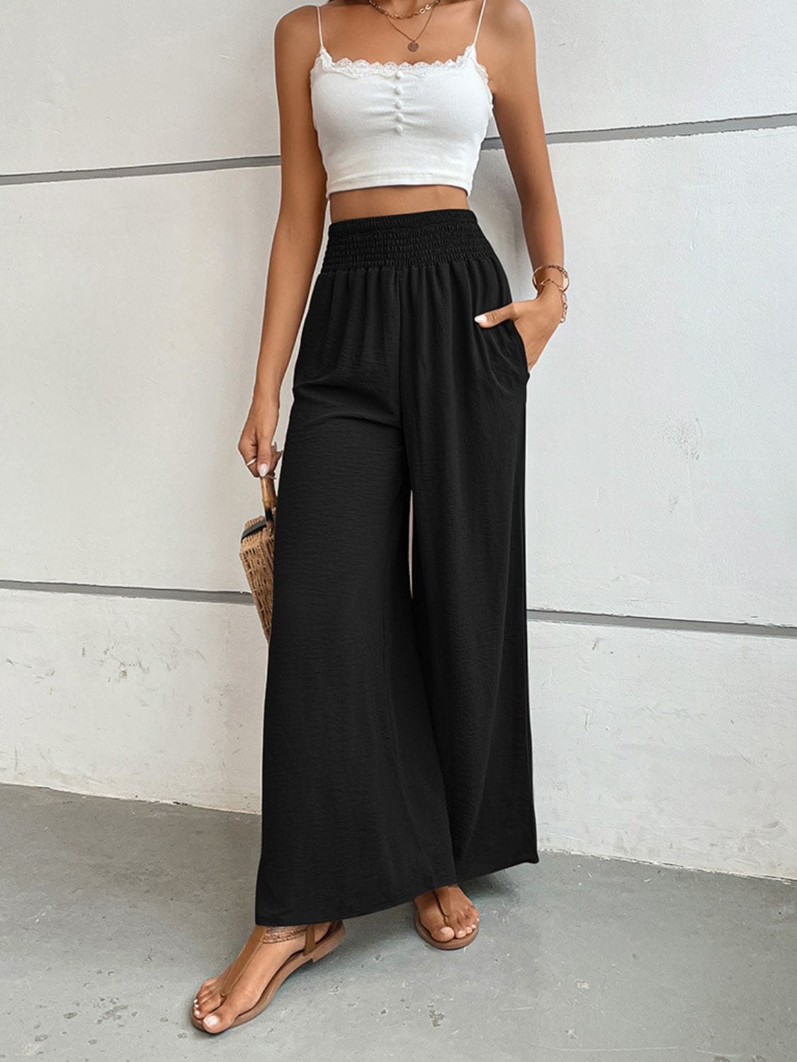 Light Gray Wide Waistband Relax Fit Long Pants