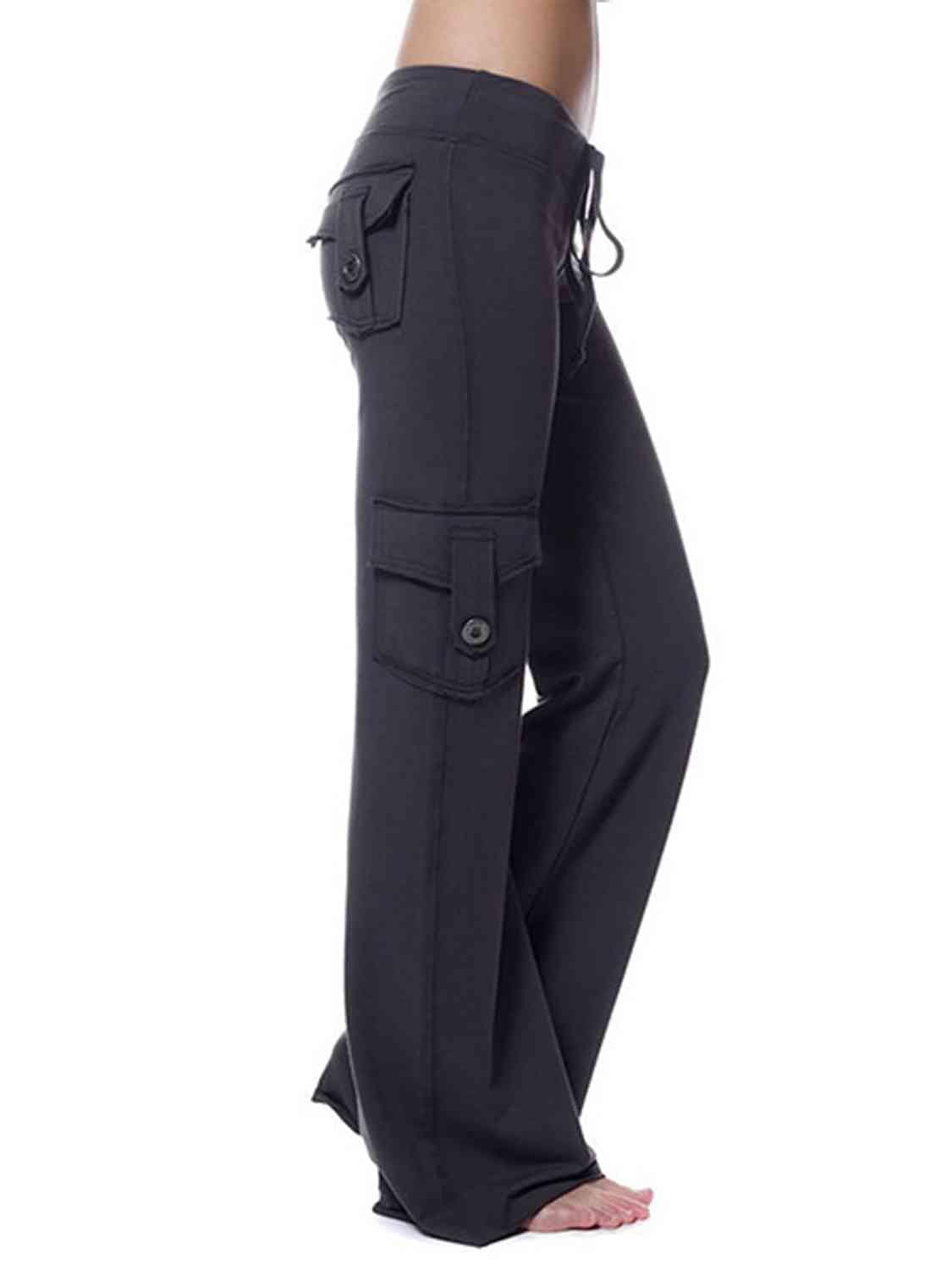 Dark Slate Gray Mid Waist Pants with Pockets