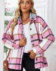 Light Gray Button Up Plaid Hooded Jacket