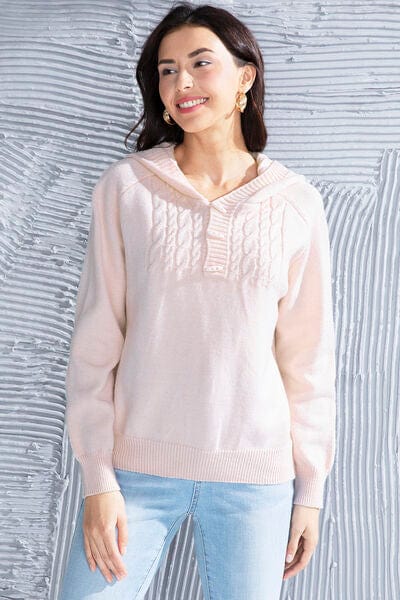 Light Gray Cable Knit Long Sleeve Hooded Sweater