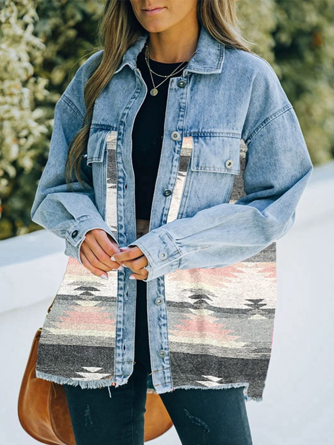 Gray Collared Neck Dropped Shoulder Denim Jacket