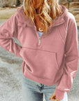 Rosy Brown Double Take Half-Zip Thumbhole Sleeve Hoodie