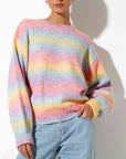 Light Gray Gradient Round Neck Long Sleeve Sweater