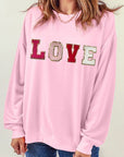 Pink LOVE Round Neck Dropped Shoulder Sweatshirt