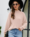 Gray Mock Neck Dropped Shoulder Long Sleeve Sweater