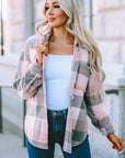 Gray Plaid Button Up Dropped Shoulder Jacket