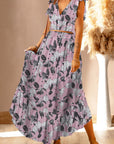 Rosy Brown Printed Tie Back Cropped Top and Maxi Skirt Set