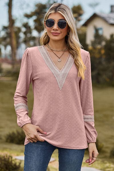 Rosy Brown V-Neck Long Sleeve T-Shirt