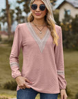 Rosy Brown V-Neck Long Sleeve T-Shirt