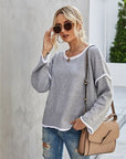 Dark Gray Boat Neck Dropped Shoulder Sweater