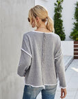 Gray Boat Neck Dropped Shoulder Sweater