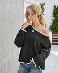 Gray Boat Neck Dropped Shoulder Sweater