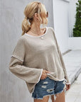 Gray Boat Neck Dropped Shoulder Sweater