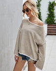 Gray Boat Neck Dropped Shoulder Sweater