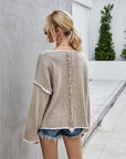 Dark Gray Boat Neck Dropped Shoulder Sweater