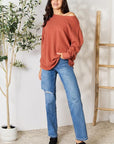 Light Gray BOMBOM Drop Shoulder Long Sleeve Blouse with Pockets