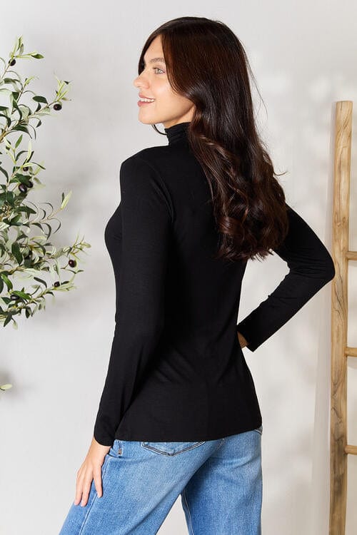 Black BOMBOM Turtleneck Long Sleeve Blouse