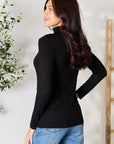 Black BOMBOM Turtleneck Long Sleeve Blouse