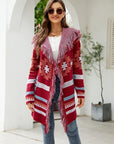 Light Gray Fringe Geometric Hooded Long Sleeve Cardigan