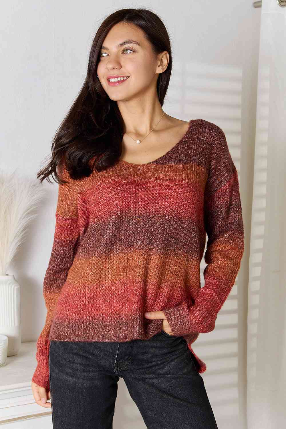 Gray Gradient V-Neck Sweater