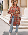 Gray Plaid Collared Neck Long Sleeve Coat