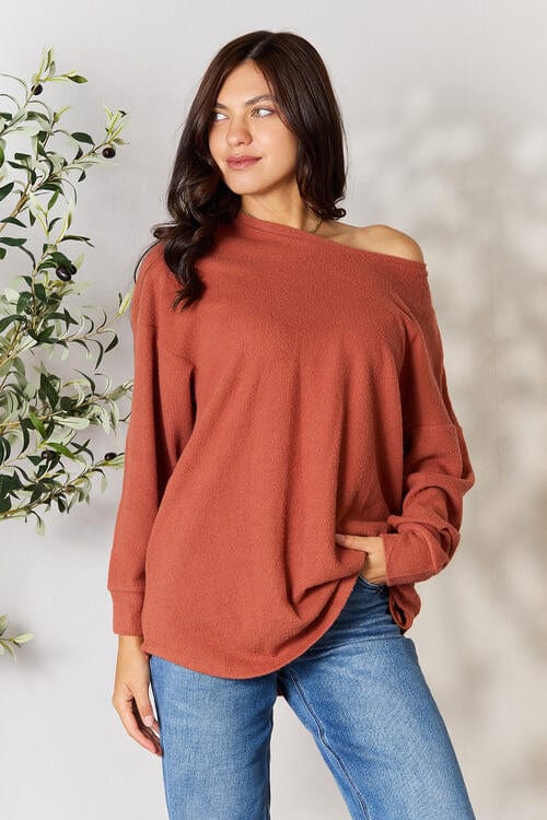 Gray BOMBOM Drop Shoulder Long Sleeve Blouse with Pockets