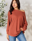 Gray BOMBOM Drop Shoulder Long Sleeve Blouse with Pockets