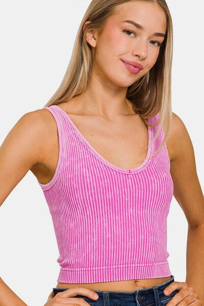 Pink Zenana Washed Ribbed Cropped Tank