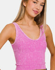 Pink Zenana Washed Ribbed Cropped Tank