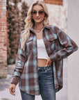 Rosy Brown Plaid Dropped Shoulder Longline Shirt