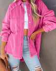 Pale Violet Red Button Down Raw Hem Denim Jacket