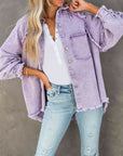 Light Slate Gray Button Down Raw Hem Denim Jacket