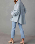 Light Slate Gray Button Down Raw Hem Denim Jacket