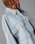 Dark Gray Button Down Raw Hem Denim Jacket