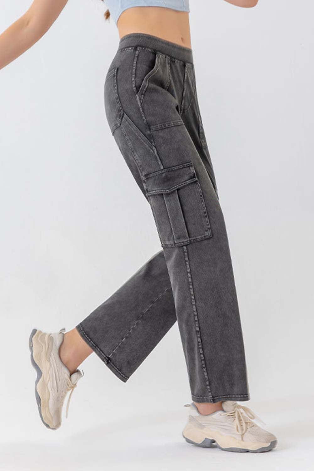 Light Gray Button Fly Pocketed Long Jeans