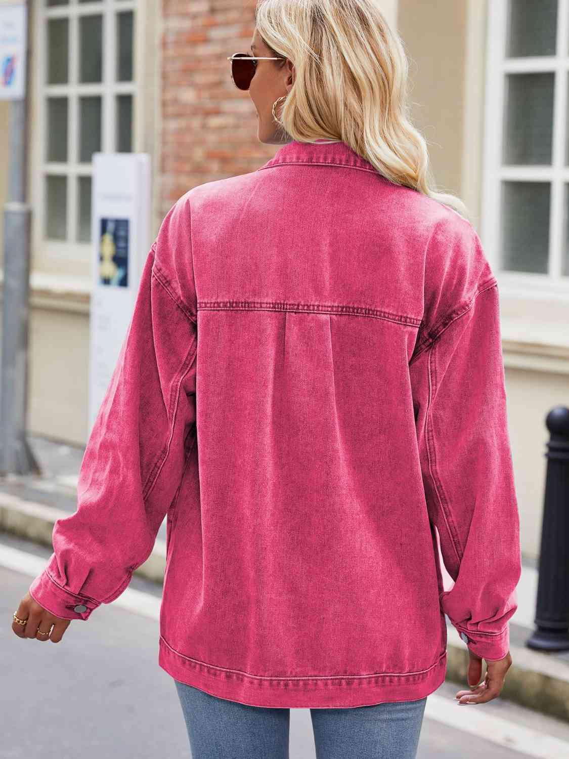 Maroon Button Up Denim Jacket with Pockets