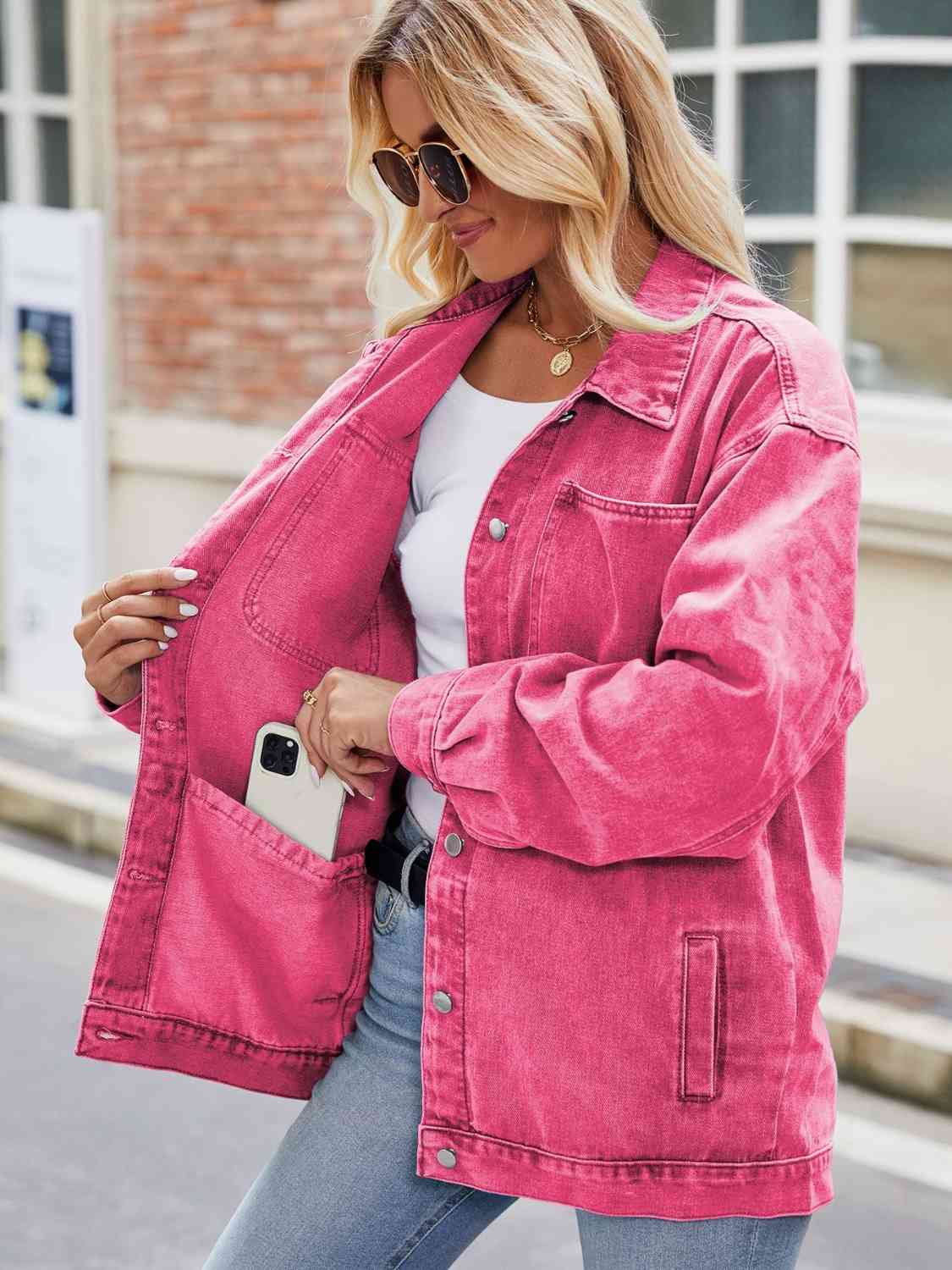 Rosy Brown Button Up Denim Jacket with Pockets