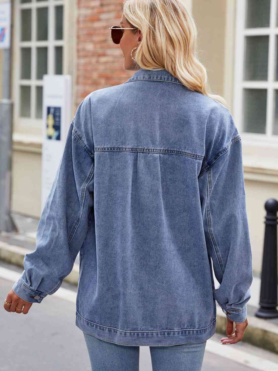 Slate Gray Button Up Denim Jacket with Pockets