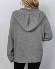 Light Slate Gray Button Up Drawstring Long Sleeve Hooded Cardigan