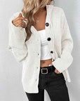 Light Gray Button Up Drawstring Long Sleeve Hooded Cardigan