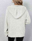 Light Gray Button Up Drawstring Long Sleeve Hooded Cardigan