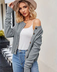 Gray Button Up Dropped Shoulder Cardigan