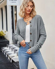 Gray Button Up Dropped Shoulder Cardigan