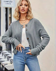 Gray Button Up Dropped Shoulder Cardigan